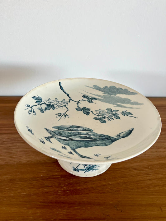 🌿 Coupe sur pied ancienne – Lunéville – Décor naturaliste bleu