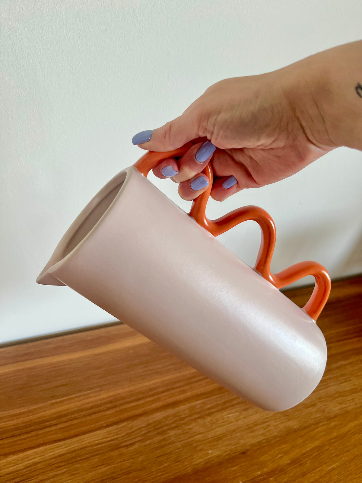 Carafe en céramique rose poudré & orange