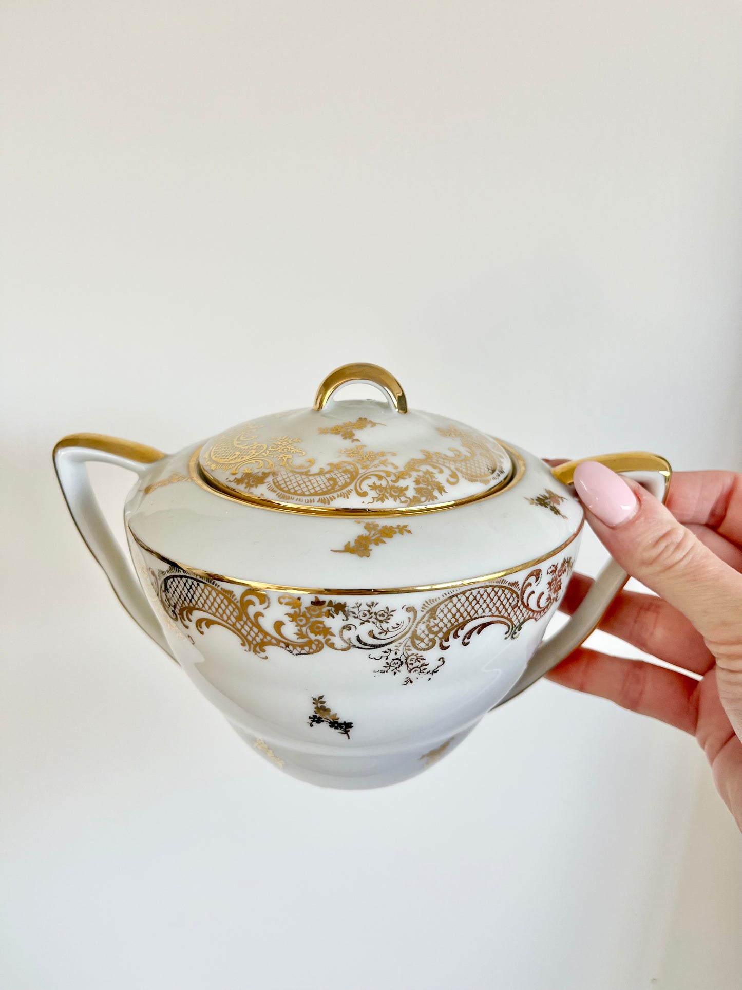 Sucrier & crémier en porcelaine de Limoges – décor doré