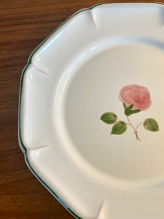 Assiettes à dessert vintage en faïence – décor roses peint à la main (lot de 11)