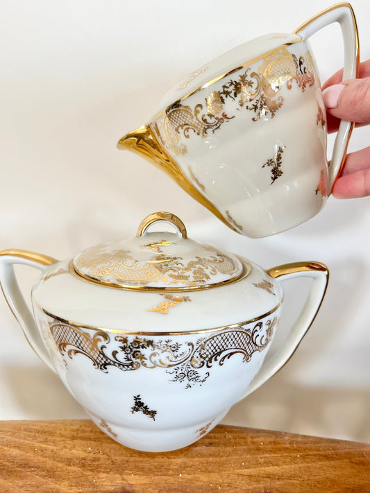 Sucrier & crémier en porcelaine de Limoges – décor doré