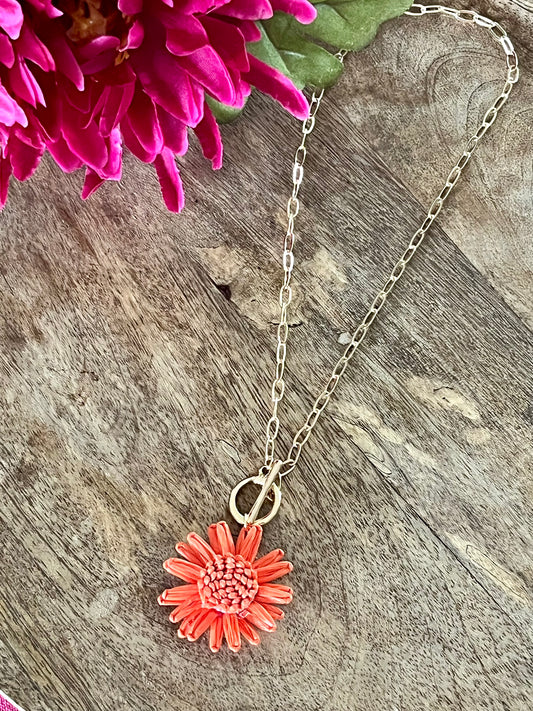 Collier fleur rafia