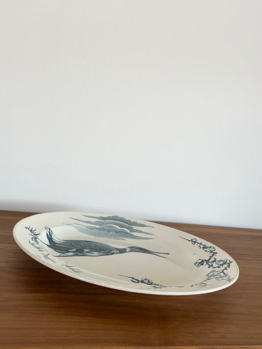 🌿 Plat ovale ancien Lunéville – Décor naturaliste