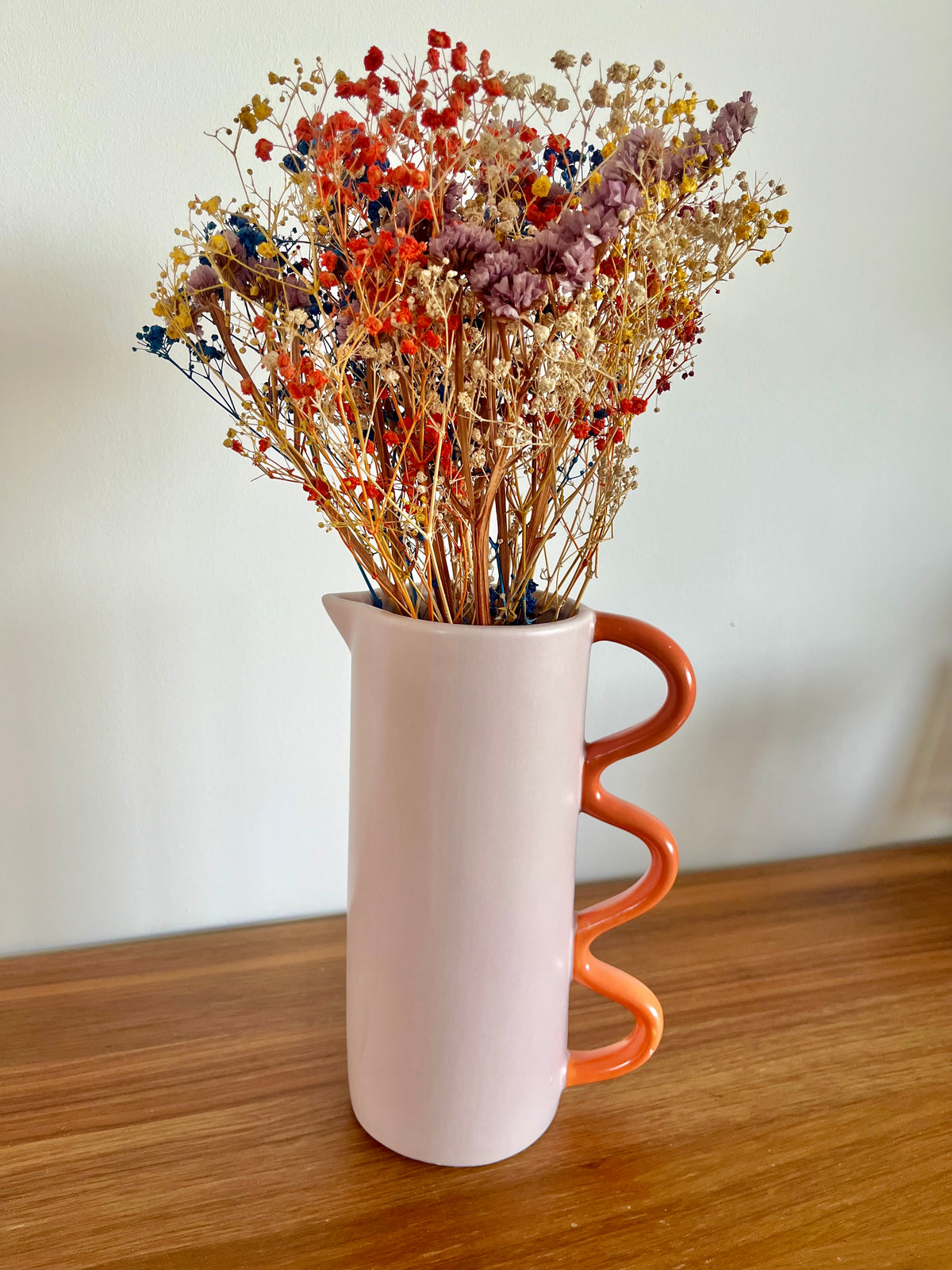Carafe en céramique rose poudré & orange