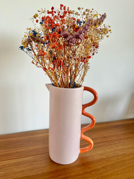 Carafe en céramique rose poudré & orange
