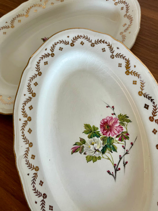 Paire de petits légumiers vintage L’Amandinoise – Décor floral et dorures