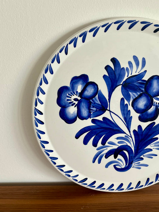 🫐 Plat à tarte vintage Longwy – décor floral bleu