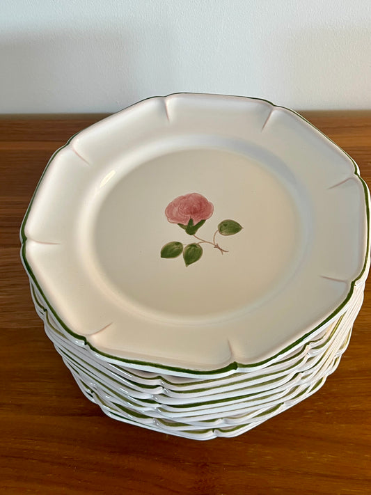 Assiettes à dessert vintage en faïence – décor roses peint à la main (lot de 11)