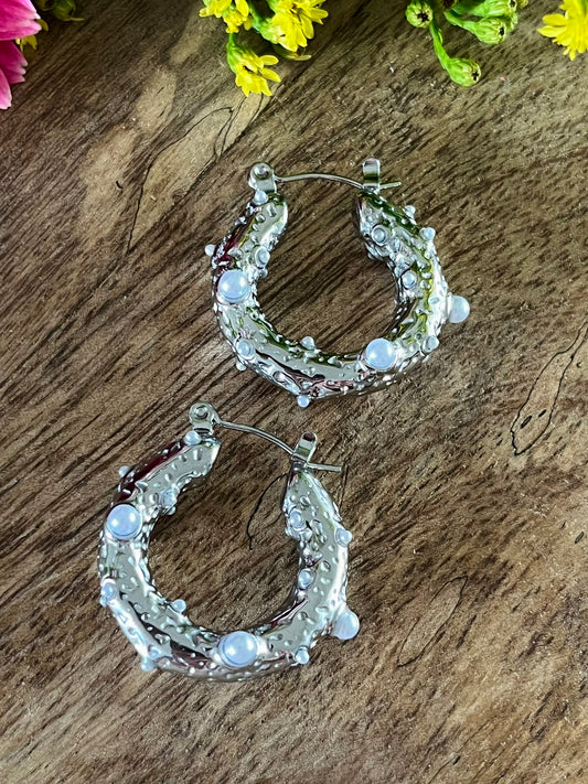 Boucles d’oreilles argentées et nacrées