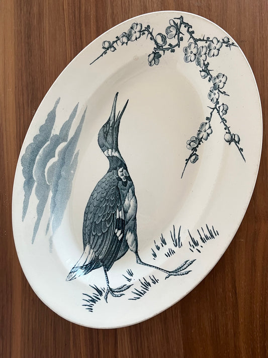 🌿 Plat ovale ancien Lunéville – Décor naturaliste