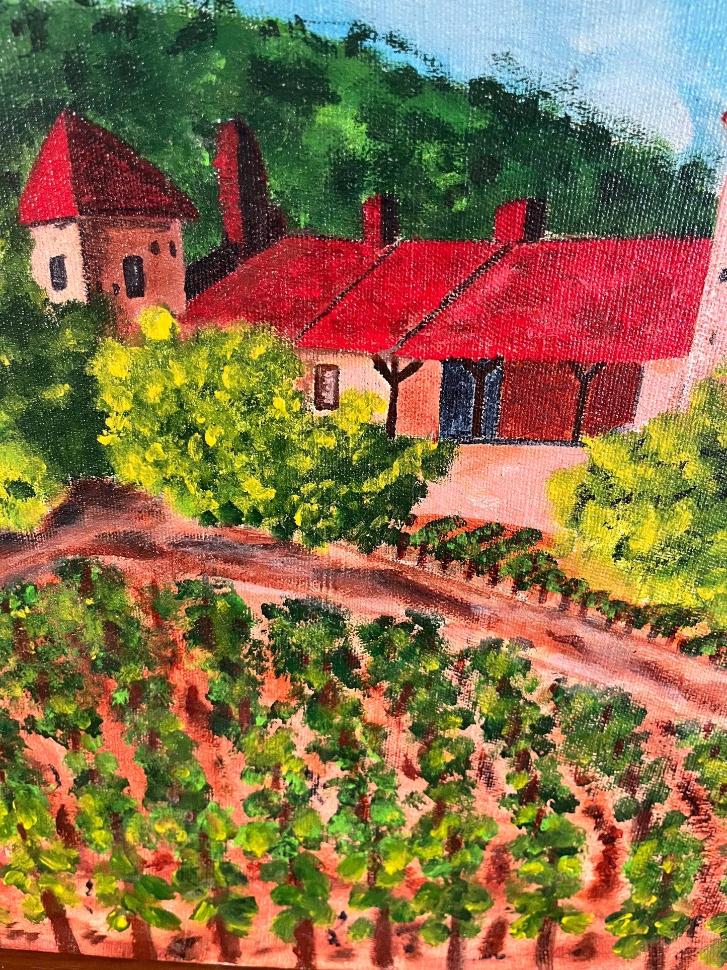 Huile sur toile - Vue de Gevrey Chambertin
