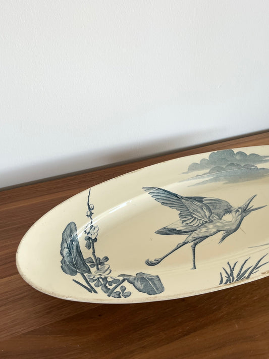 Grand Plat ovale ancien Lunéville – Décor naturaliste