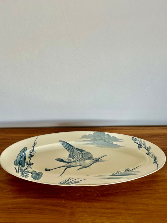 Grand Plat ovale ancien Lunéville – Décor naturaliste