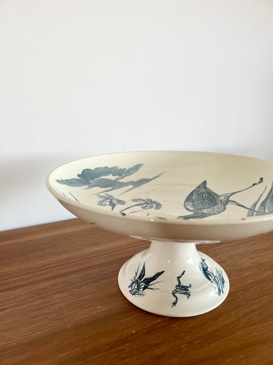 🌿 Coupe sur pied ancienne – Lunéville – Décor naturaliste bleu