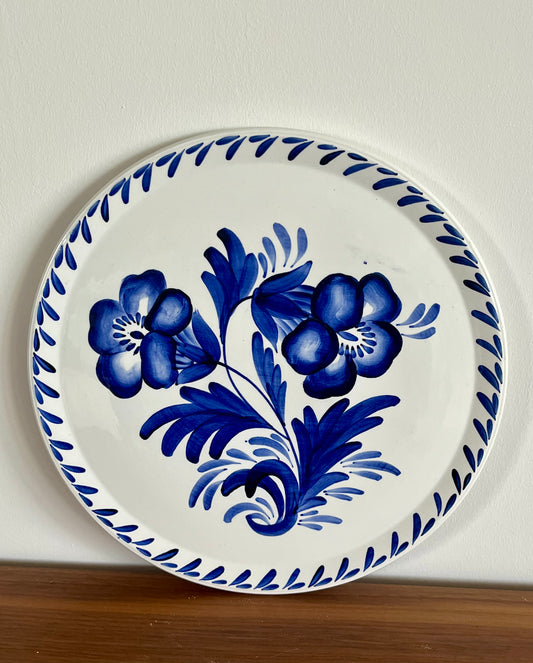🫐 Plat à tarte vintage Longwy – décor floral bleu